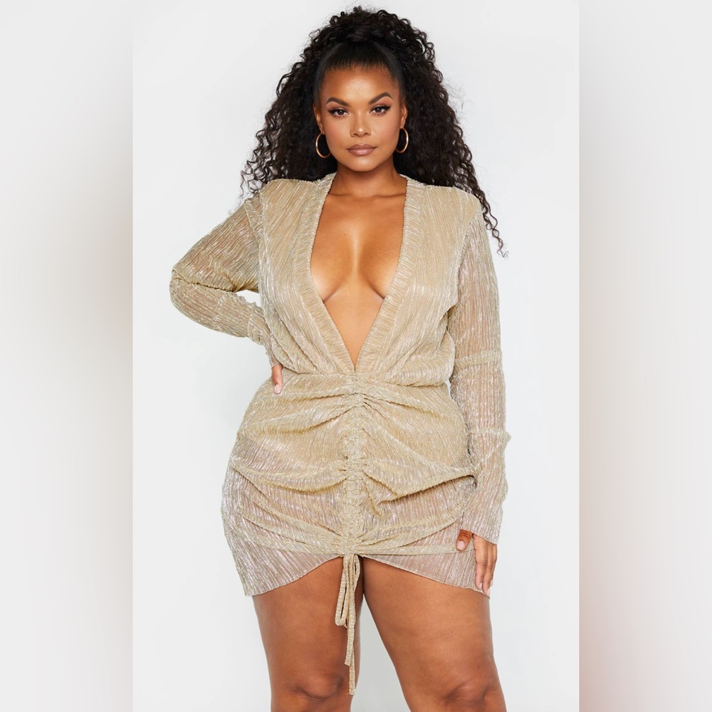 COPY - Gold Plisse Ruched Bodycon Dress